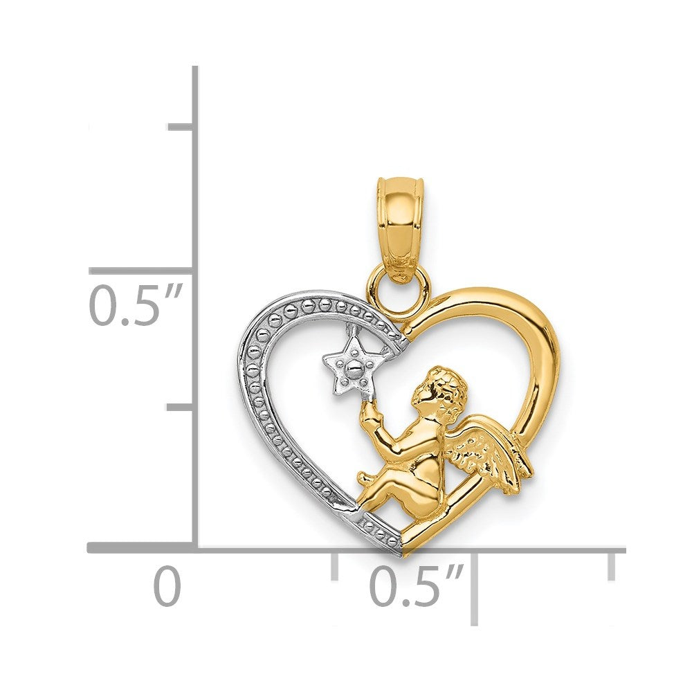 14K and White Rhodium Angel in Heart with Star Pendant
