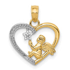 14K and White Rhodium Angel in Heart with Star Pendant