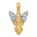 14K and White Rhodium Polished and Textured Angel Pendant