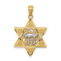 14k Two-tone Gold Polished Star of David with Chai Pendant