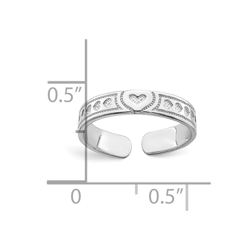 14K White Gold Polished Heart Design Adjustable Toe Ring