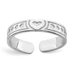 14K White Gold Polished Heart Design Adjustable Toe Ring