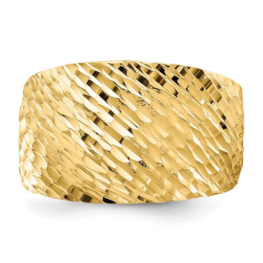 14K Polished and Textured Diamond-cut Dome Ring