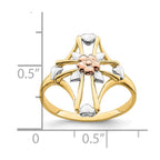 14K Two-tone with White Rhodium Polished Cross with Flower Ring