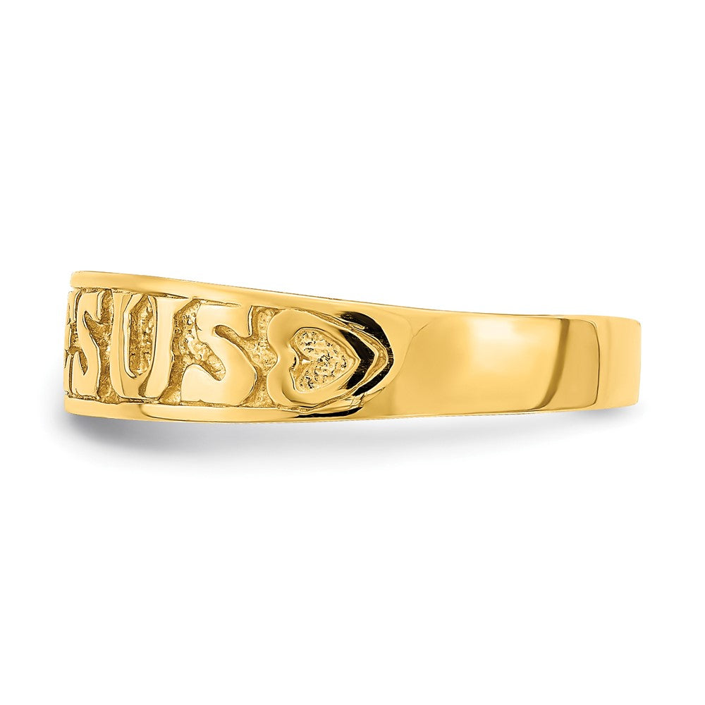 14K Polished JESUS with Hearts Ring