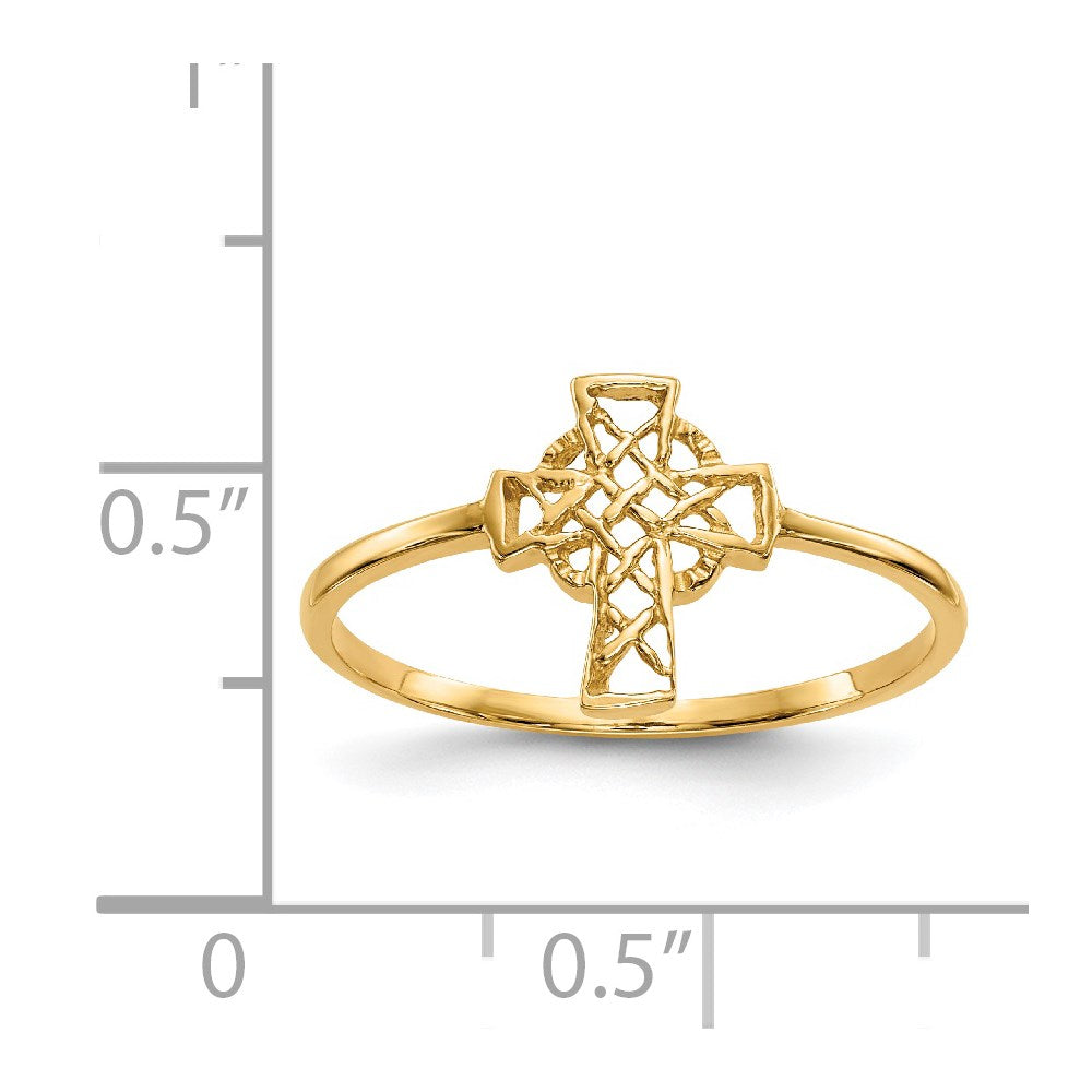 14k Polished Celtic Knot Cross Ring