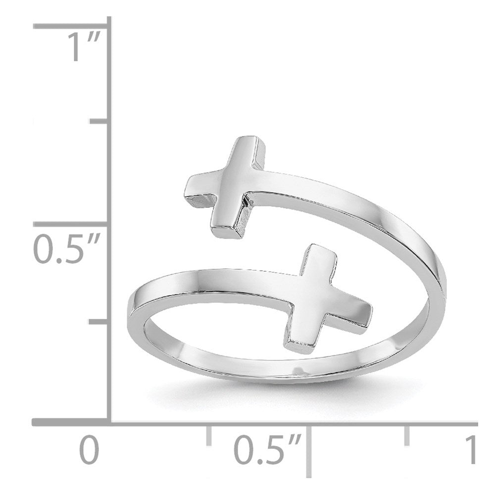 14k White Gold Polished Double Cross Bypass Ring
