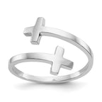 14k White Gold Polished Double Cross Bypass Ring