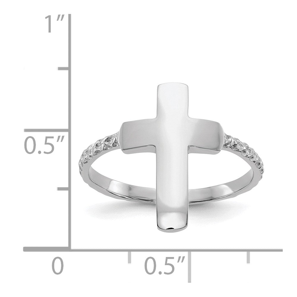 14k White Gold Polished and Textured Cross Ring