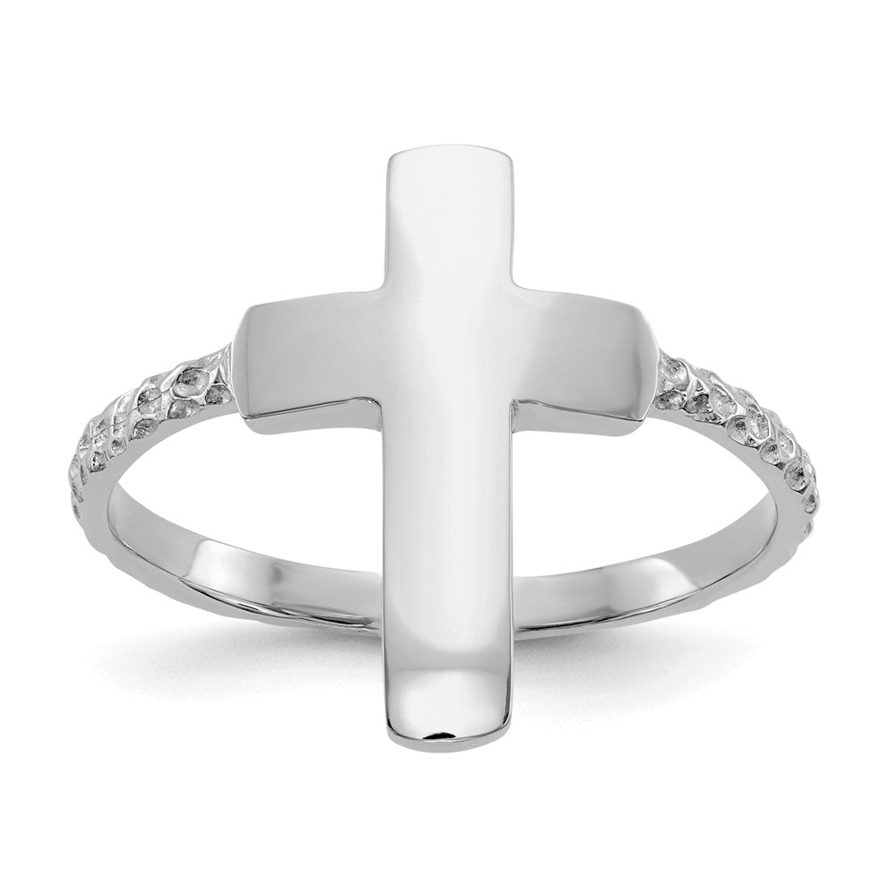 14k White Gold Polished and Textured Cross Ring