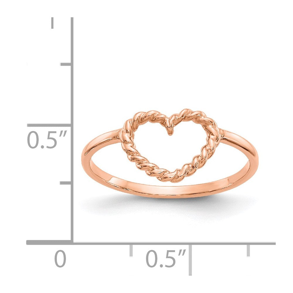 14k Rose Gold Polished and Textured Heart Ring