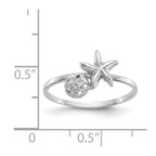 14k White Gold Polished Starfish and Sand Dollar Ring