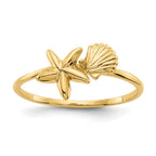 14k Polished Shell and Starfish Ring
