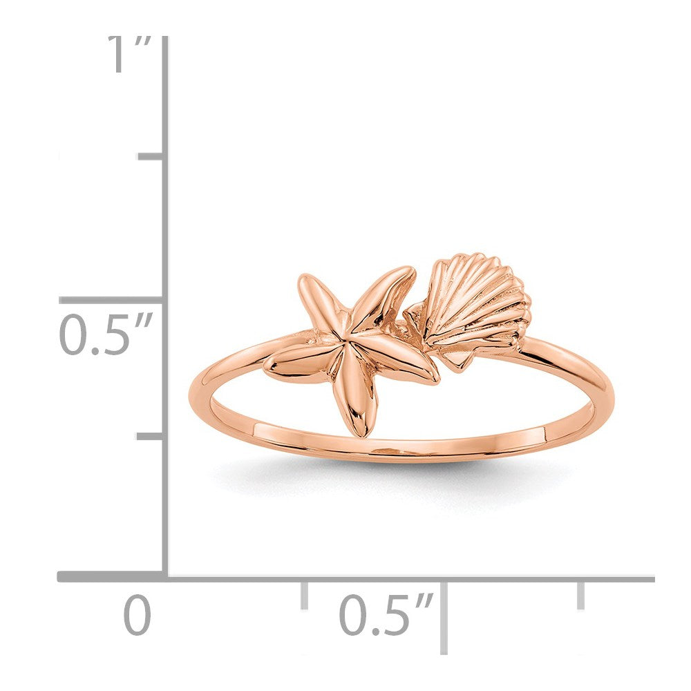 14k Rose Gold Polished Shell and Starfish Ring
