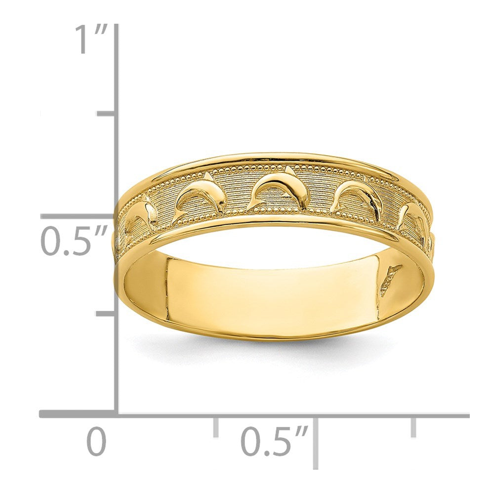 14K Polished and Textured Dolphin Engraved Thumb Ring