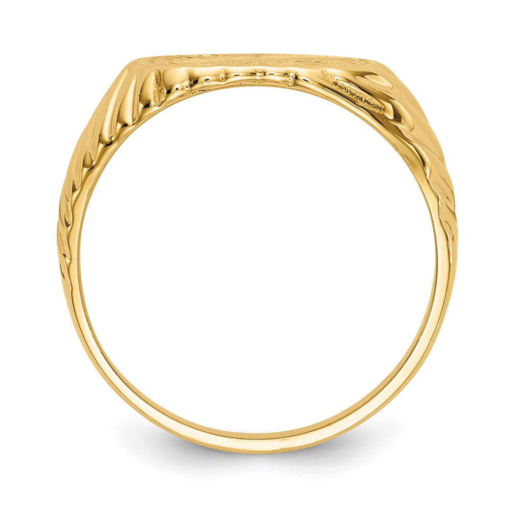 14K Polished 9.5x7.0mm Open Back Baby Rectangular with Stripes Signet Ring