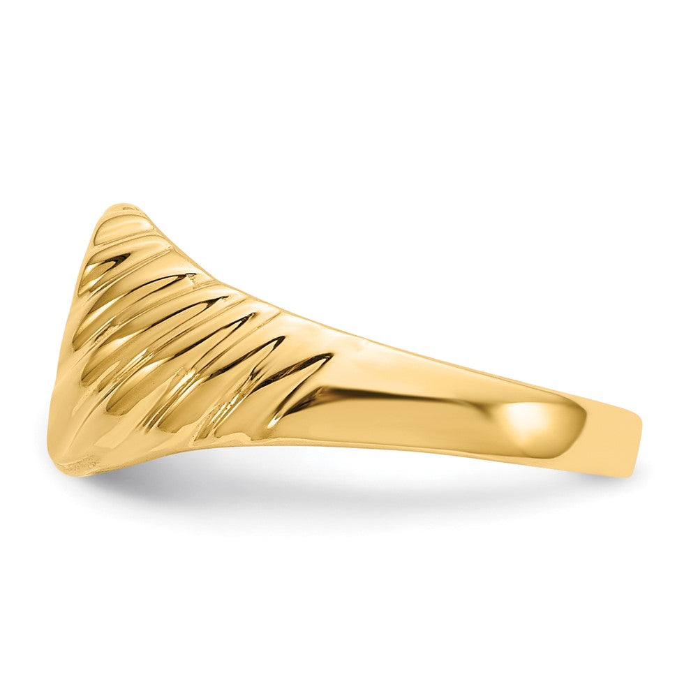 14K Polished 9.5x7.0mm Open Back Baby Rectangular with Stripes Signet Ring