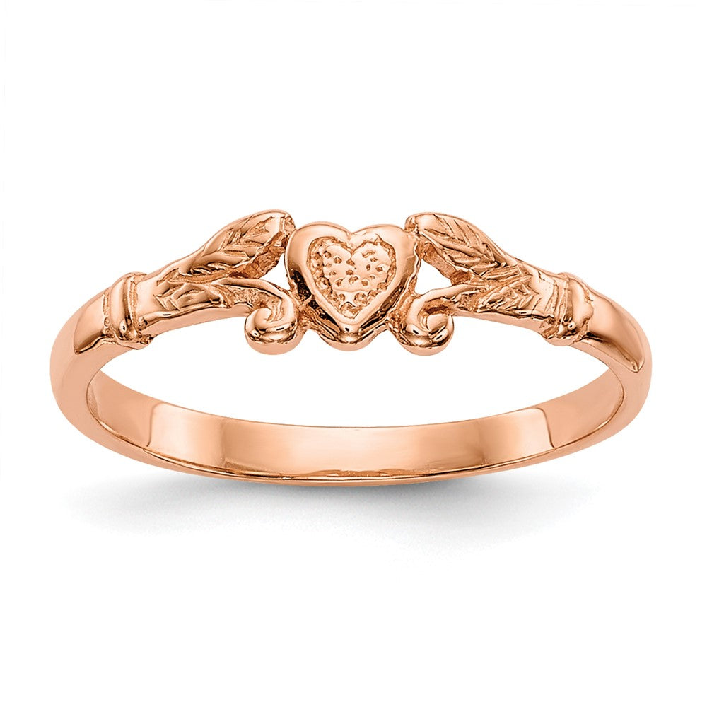 14K Rose Gold Textured Mini Heart Baby / Childs Ring