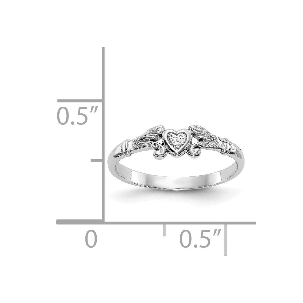14K White Gold Textured Mini Heart Baby / Childs Ring