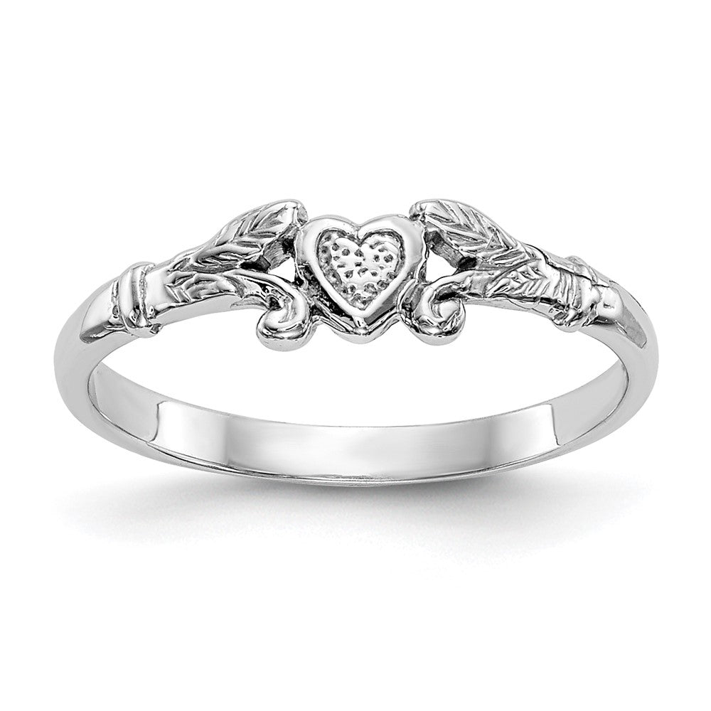 14K White Gold Textured Mini Heart Baby / Childs Ring