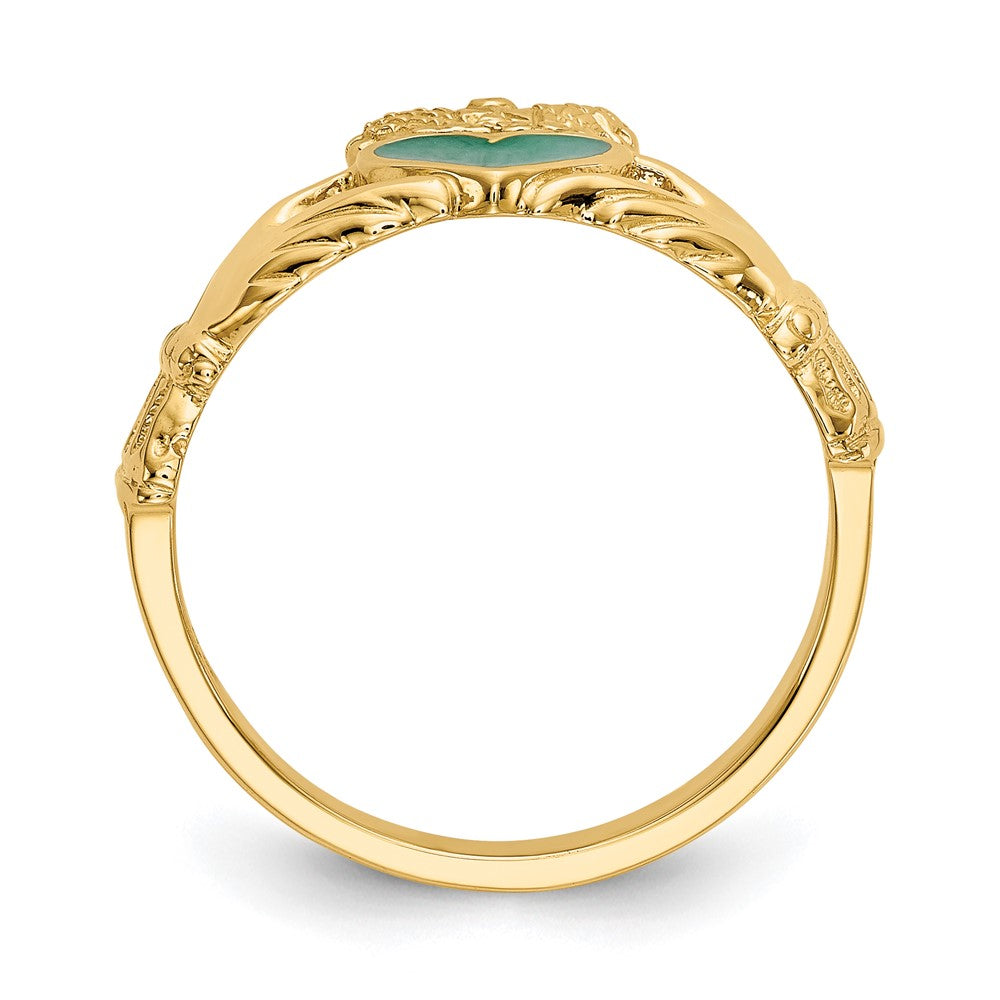 14k Green Enamel Claddagh Ring