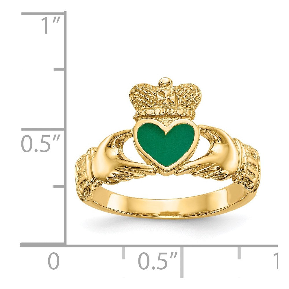 14k Green Enamel Claddagh Ring