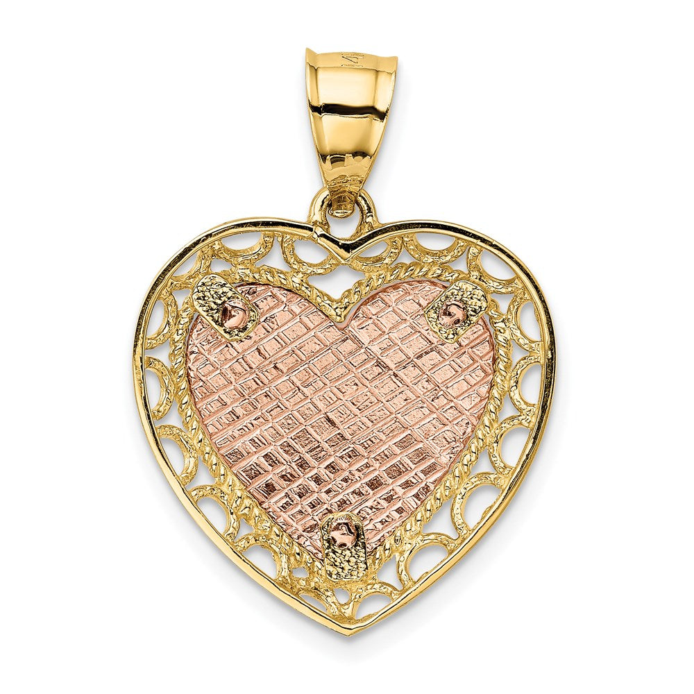 14K Two-tone Polished Engravable Lace Frame Heart Pendant