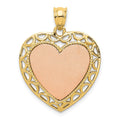 14K Two-tone Polished Engravable Lace Frame Heart Pendant
