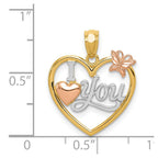 14k Two-tone with White Rhodium I LOVE YOU Heart with Butterfly Pendant