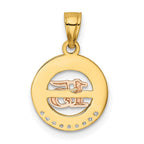 14k Two-tone with White Rhodium CZ 15 in Circle Pendant