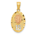 14k Two-tone with White Rhodium Diamond-cut Our Lady of Guadalupe with 15 Pendant