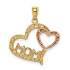 14k Two-tone with White Rhodium Diamond-cut MOM Heart Pendant