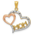 14k Two-tone with White Rhodium Diamond-cut MOM Heart Pendant