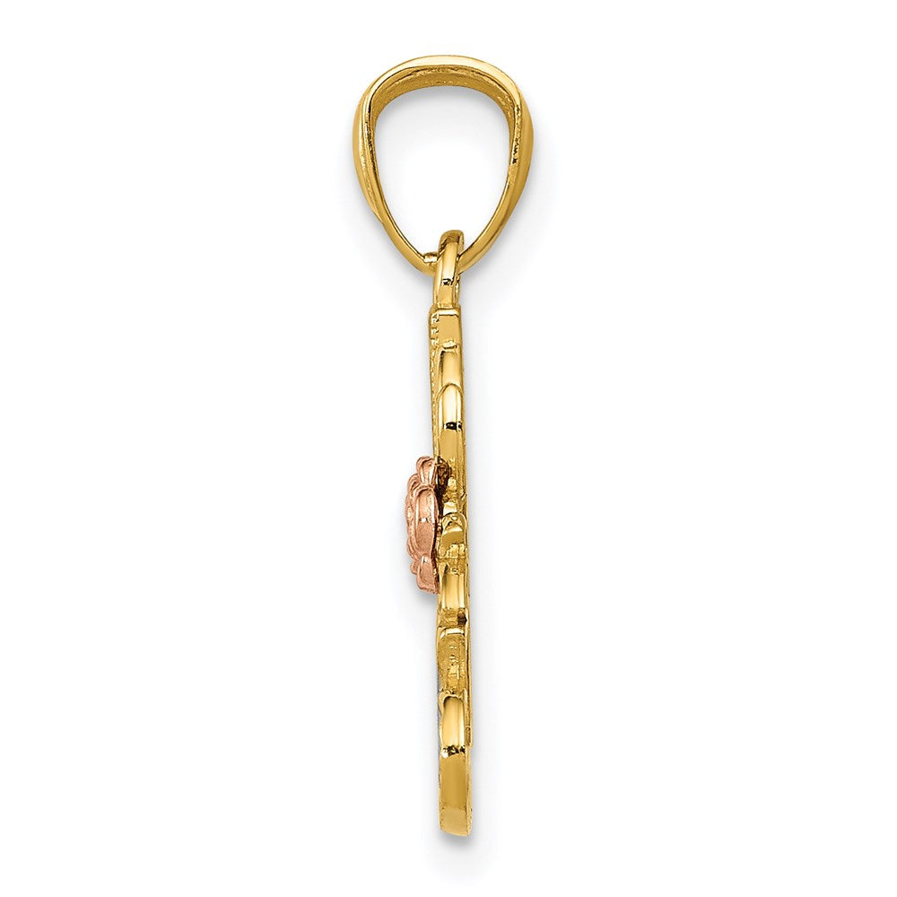 14k Two-tone with White Rhodium Diamond-cut #1 NANA with Rose Pendant