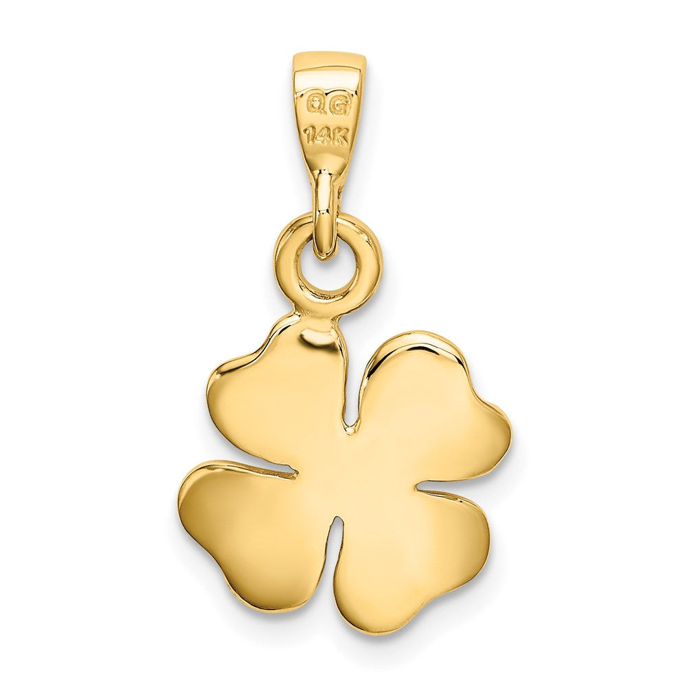 14k Polished and Textured Four Leaf Clover Pendant