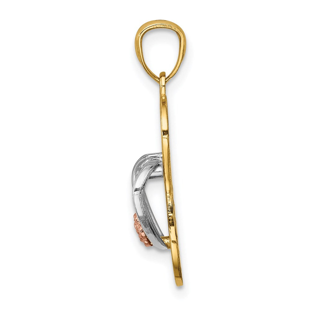 14K Yellow and Rose Gold with White Rhodium Sandal Pendant