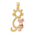 14k Two-tone Polished Diamond-cut Big and Little Sitting Cats Pendant