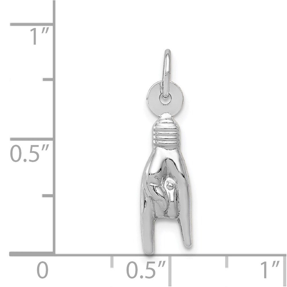14K White Gold 3-D Rock On Sign Charm