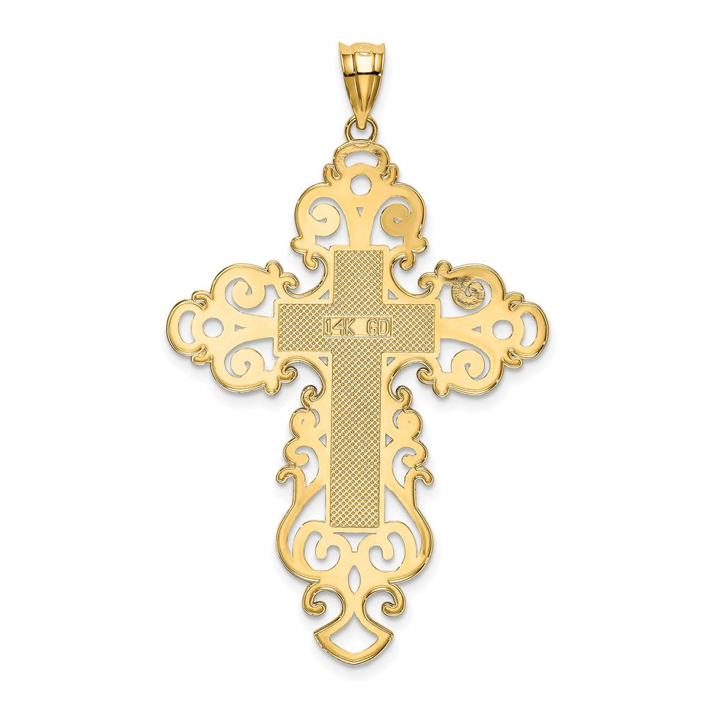14k Polished Large Fancy Filigree Cross Pendant