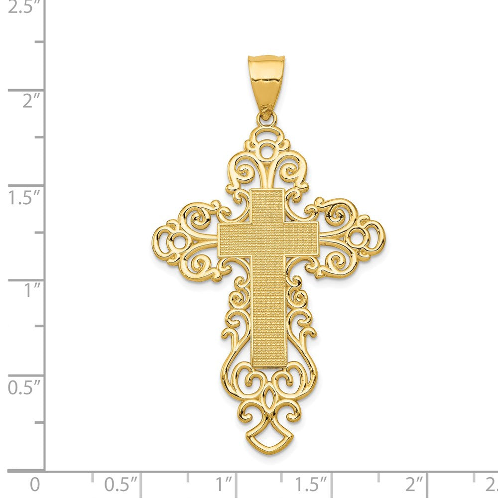 14k Polished Large Fancy Filigree Cross Pendant