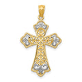 14k and White Rhodium Polished Diamond-cut Filigree Cross Pendant