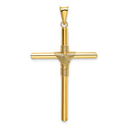14K Polished with Center Wrap Tube Cross Pendant