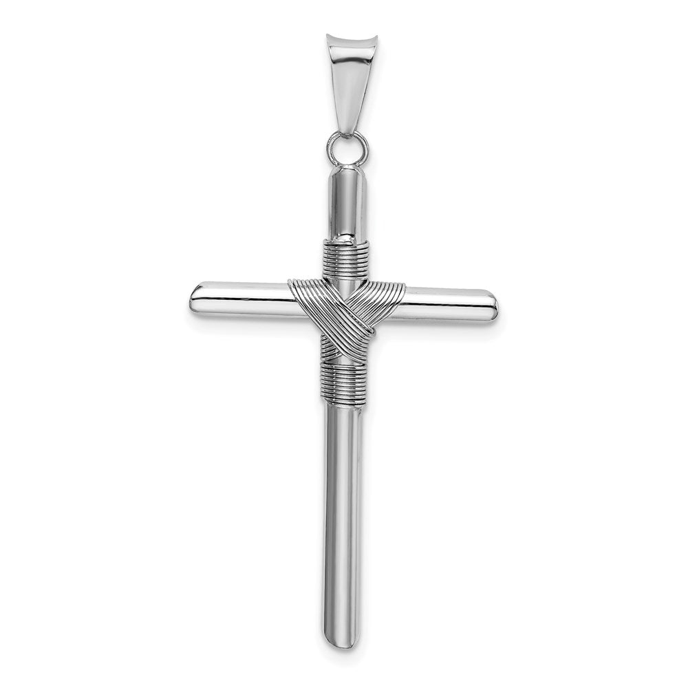 14K White Gold with Center Wrap Tube Cross Pendant