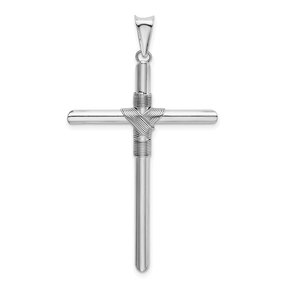 14K White Gold with Center Wrap Tube Cross Pendant