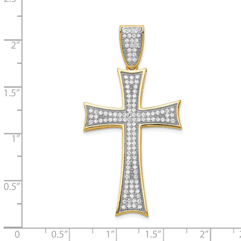 14k and White Rhodium Micro Pav‚ CZ Large Cross Pendant