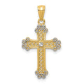 14k with White Rhodium Diamond-cut Filigree Cross Pendant