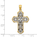14k and White Rhodium Reversible Diamond-cut Filigree Cross Pendant