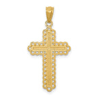 14k with White Rhodium Diamond-cut Budded Cross Pendant