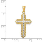14k with White Rhodium Diamond-cut Budded Cross Pendant