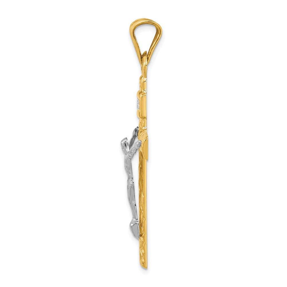 14K Two-Tone and White Rhodium Crucifix Pendant